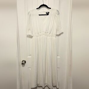 DKNY Smocked Sleeve Midi Dress- Ivory